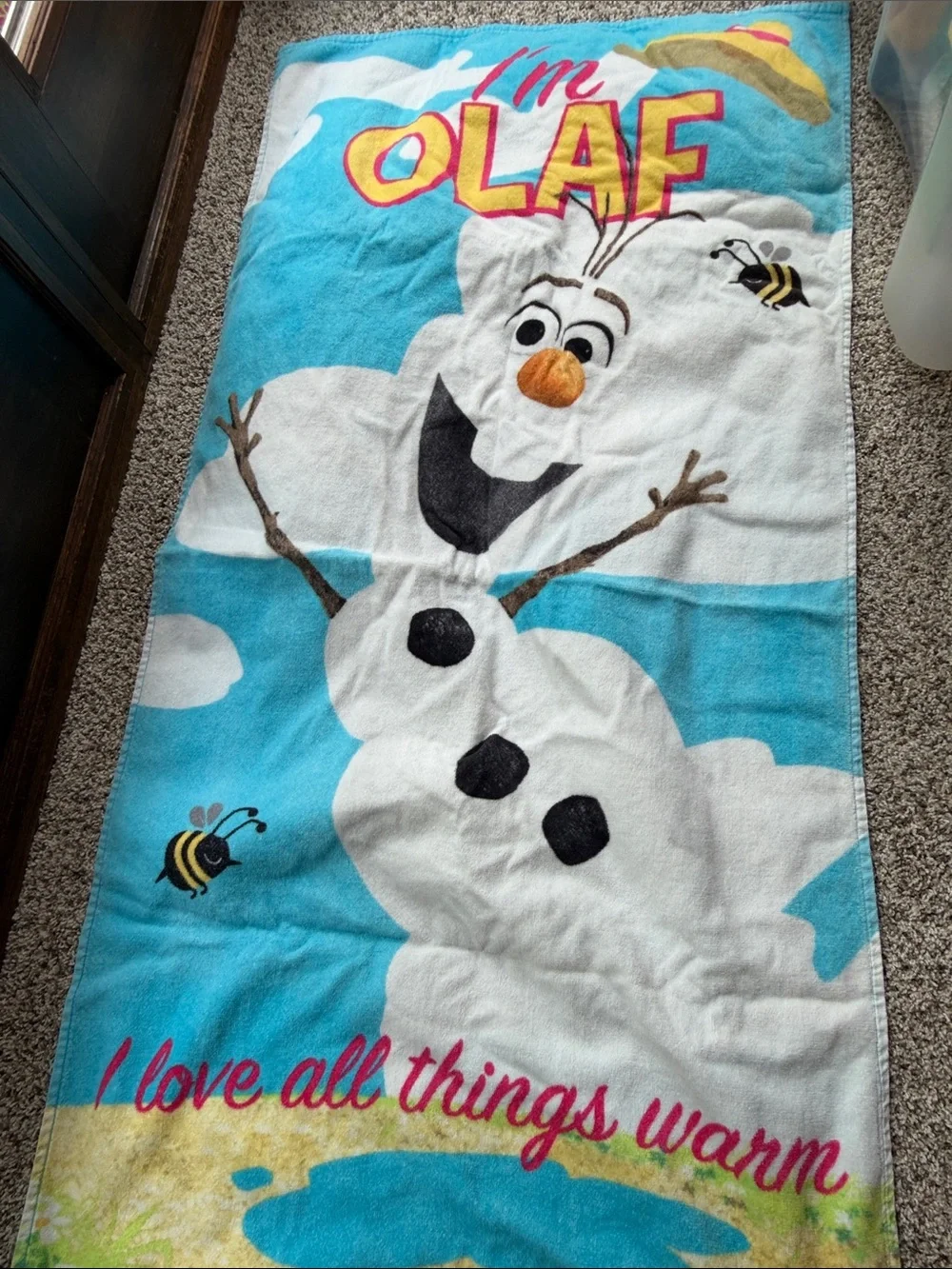 Olaf Kids Swim Blanket in Blue, White and Pink - Character Beach Throw
